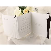 Thermography on trifold black and white wedding invitation